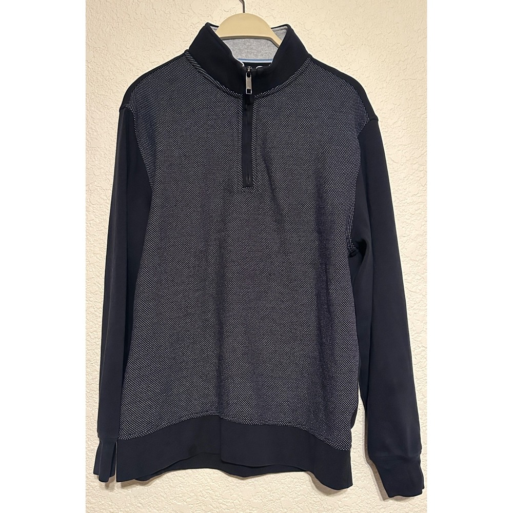 Ted Baker Mens Quarter Zip Pullover Navy Blue Birds Eye Textured Sweater Size 3